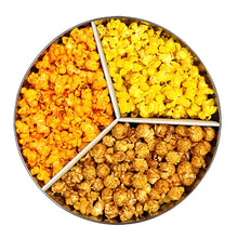 Load image into Gallery viewer, Popcorn tin with three popcorn flavors